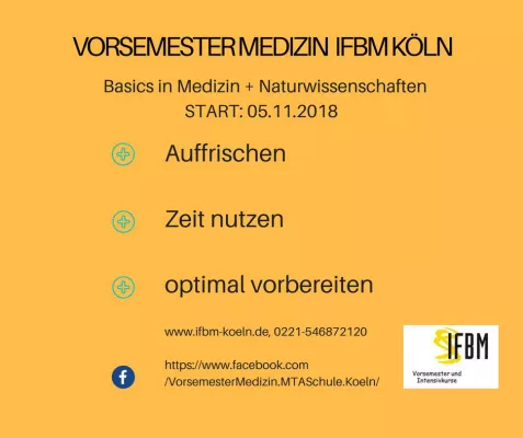 Bild: Vorbereiten auf das Medizinstudium: Vorsemester Medizin am IFBM in Köln –Infotage 13.07.2018 + 24.08.2018