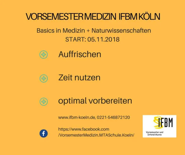 Bild: Vorbereiten auf das Medizinstudium: Vorsemester Medizin am IFBM in Köln –Infotage 13.07.2018 + 24.08.2018