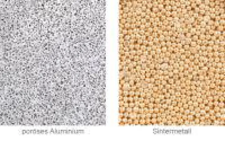Poröses Aluminium im Vergleich zu Sintermetall Bild: Poröses Aluminium im Vergleich zu Sintermetall