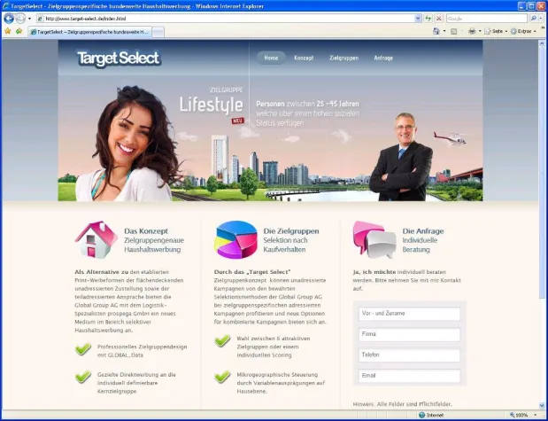 Bild: Das Produktportal zu Target Select, einer Initiative von prospega und der Global Group ist gestartet
