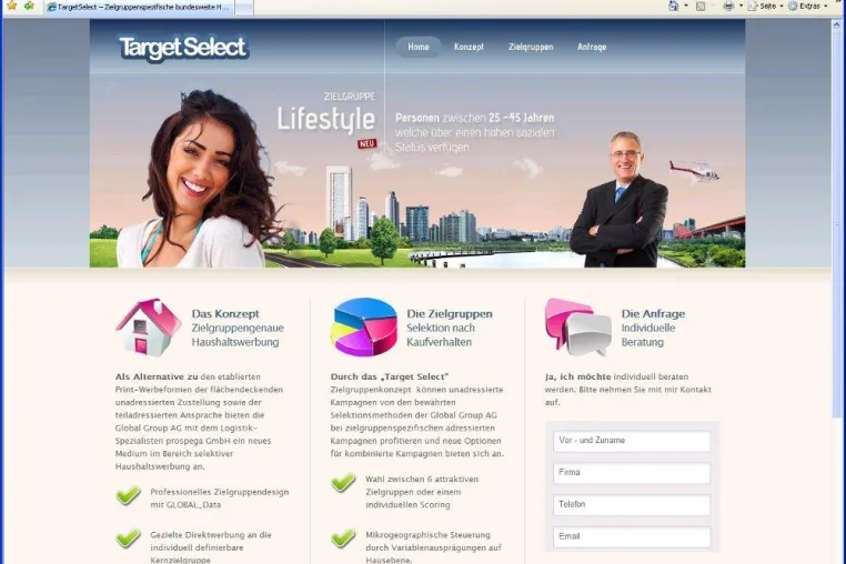 Bild: Das Produktportal zu Target Select, einer Initiative von prospega und der Global Group ist gestartet