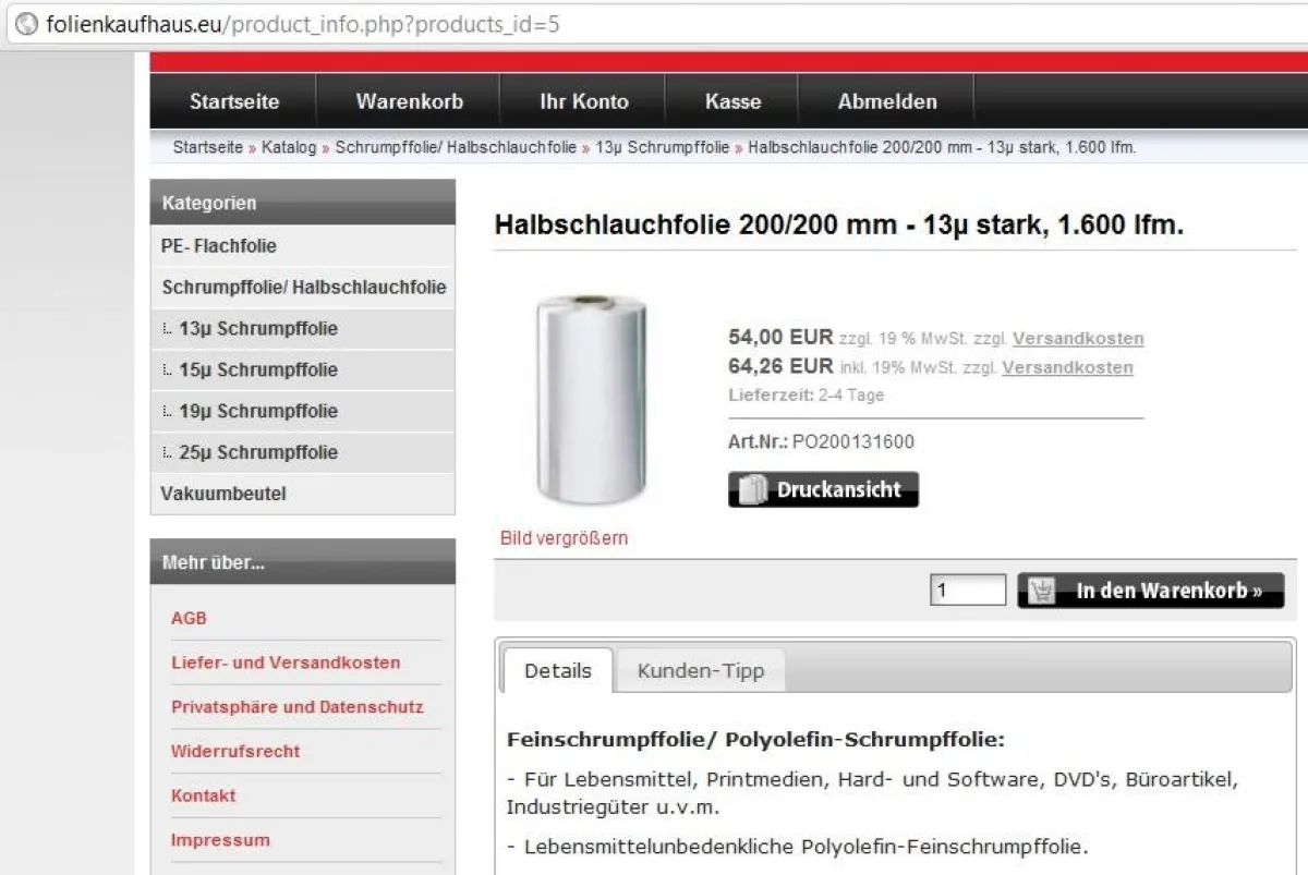 Folienkaufhaus.eu - Flachfolie, Schrumpffolie, Stretchfolie, Polyolefinfolie, Halbschlauchfolie