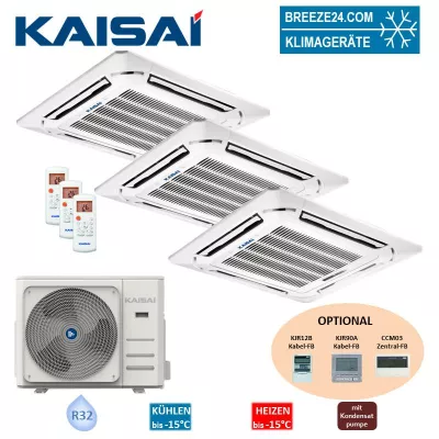 Bild: Kaisai Klimaanlage 4-Wege-Deckenkassette Euroraster 3 x KCA3I-09HRB32 + K30E-27HFN32 R32 Set
