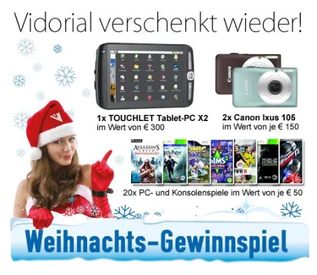 Bild: Vidorial wünscht frohe Weihnachten und verlost Tablet-PC und Digi Cams