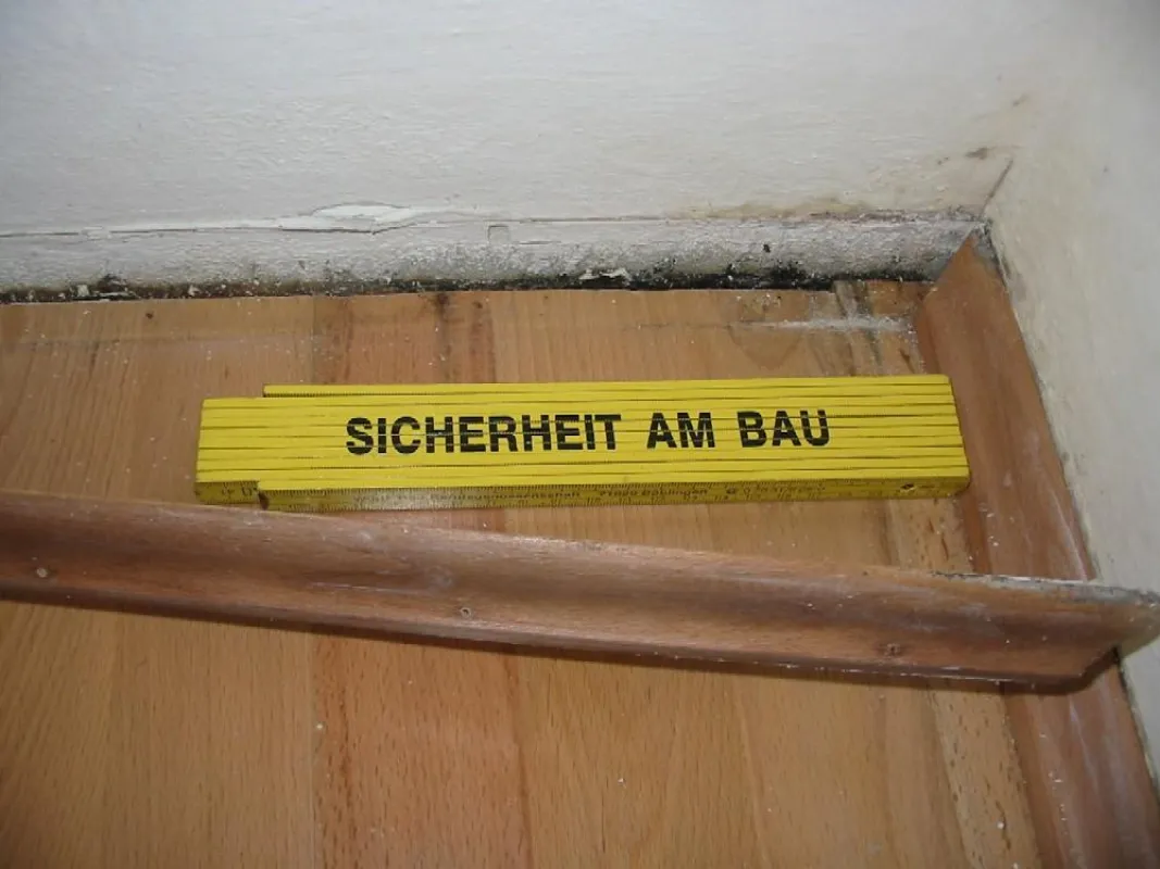 Eine Schimmelpilzbelastung des Unterbodens ist bis zur Randfuge vorgedrungen.