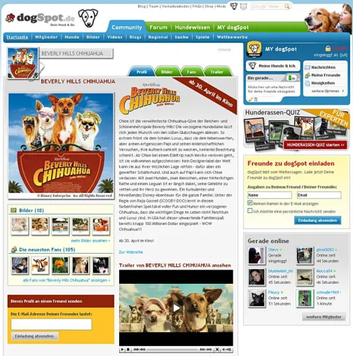 Disney wirbt mit Social-Media-Kampagne auf Hunde-Community dogSpot.de Bild: Disney wirbt mit Social-Media-Kampagne auf Hunde-Community dogSpot.de