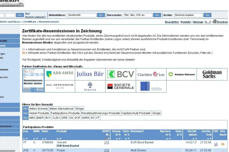Bild: Strukturierte Produkte und Neuemissionen; insign baut Onlineangebot von «Finanz und Wirtschaft» aus
