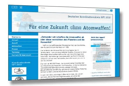 Internetagentur net4media startet TYPO3-Webseite für Online-Appell gegen Atomwaffen Bild: Internetagentur net4media startet TYPO3-Webseite für Online-Appell gegen Atomwaffen