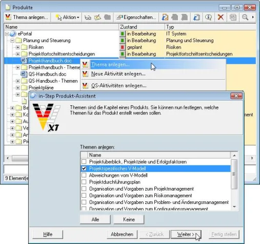 Bild: in-Step 4.7 für V-Modell® XT Bund und PRINCE2™:2009 zum Ausprobieren