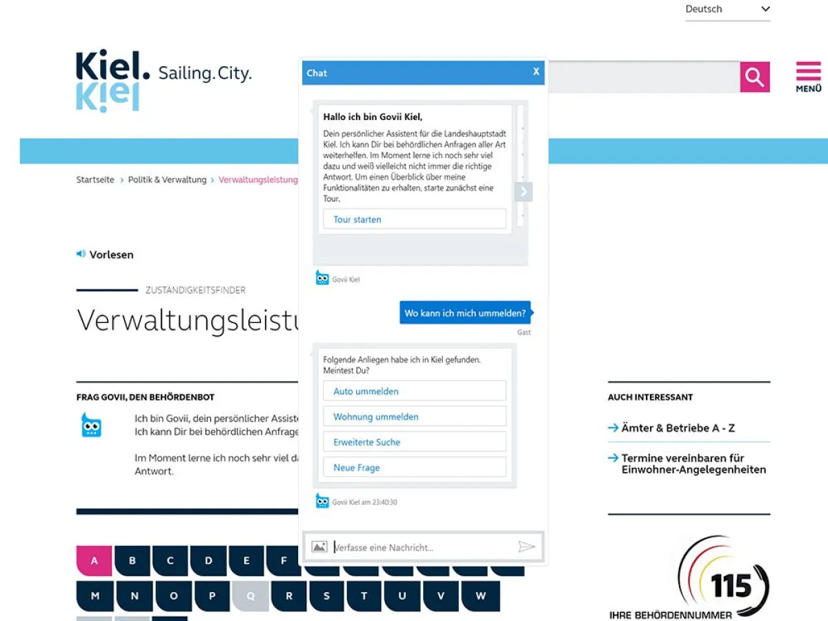 Behördenbot Govii startet in Kiel