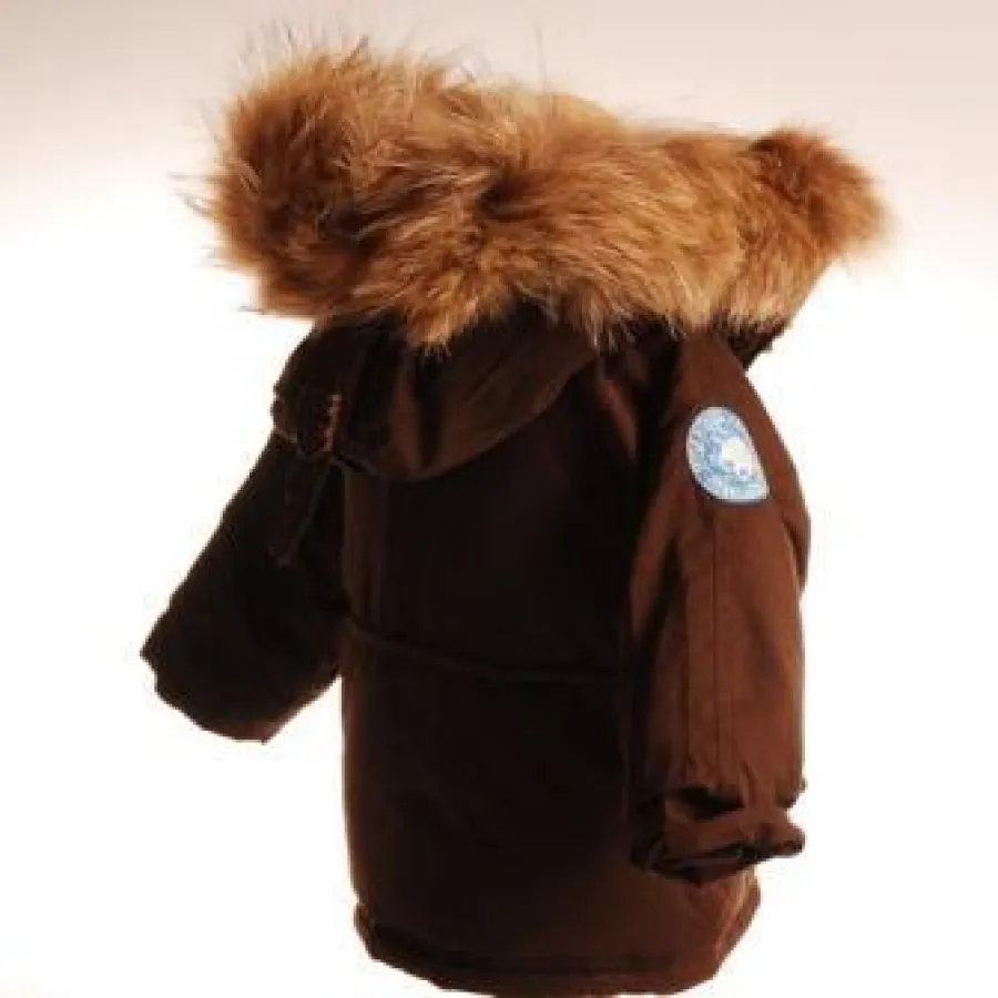 Warmer Winterparka in chocolate für Kids mit Fellkapuze