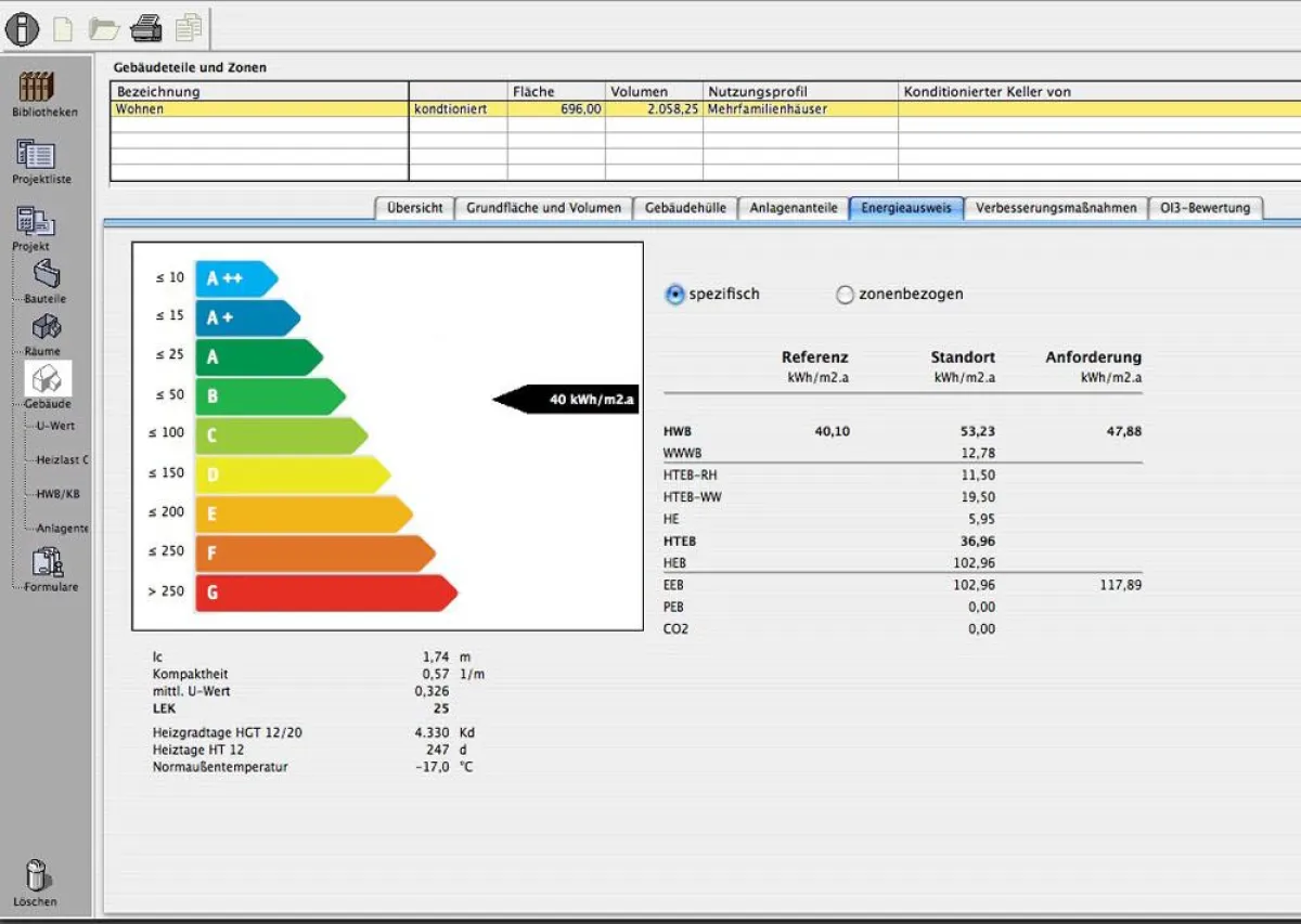 Voransicht des Energieausweis-Labels in ArchiPHYSIK