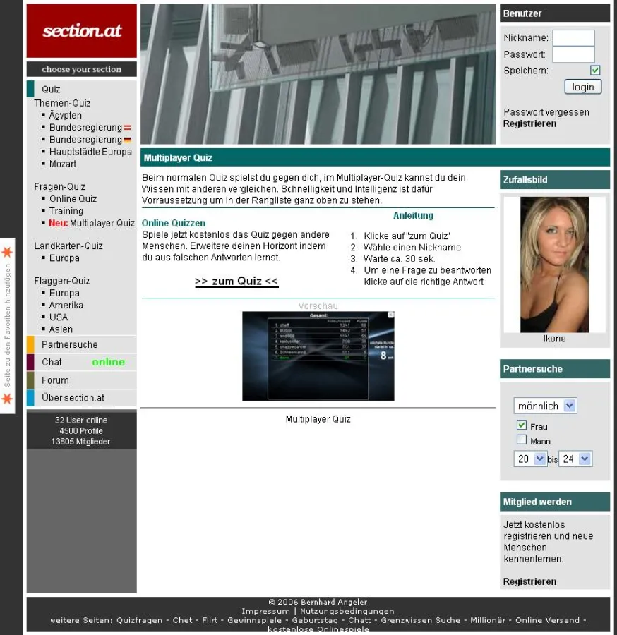 Screenshot www.section.at/quiz/