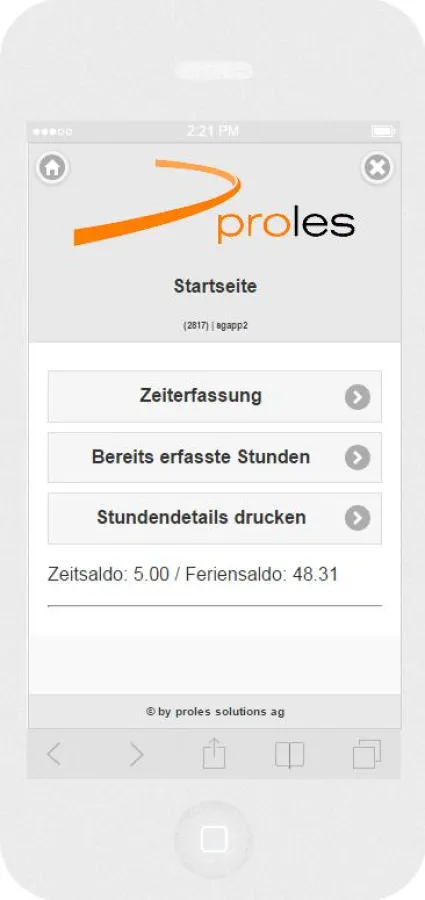 prolesMobile - Zeiterfassung - Startseite
