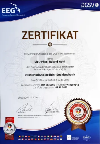 Sachverständiger Strahlenschutz Roland Wolff - Rezertifizierung Bild: Sachverständiger Strahlenschutz Roland Wolff - Rezertifizierung