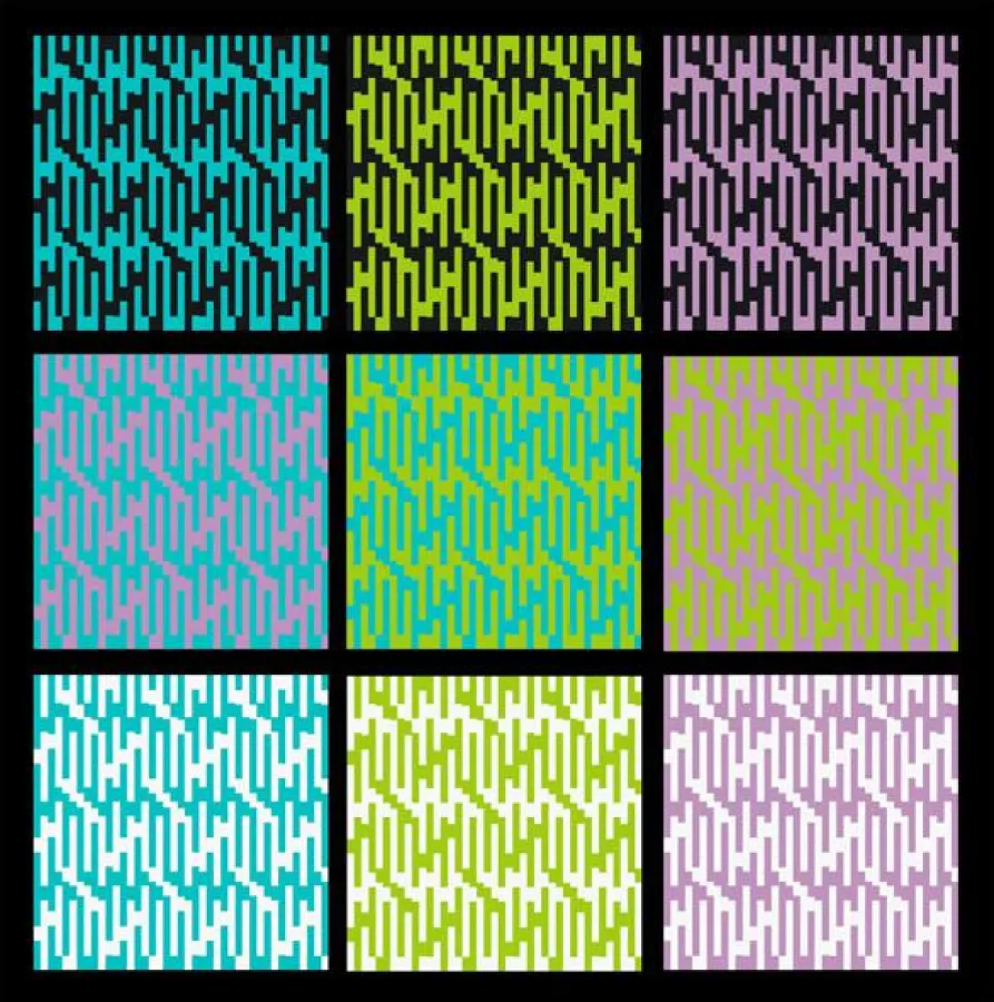 Plakatausschnitt: bartnig konkret: Unterbrechungen, 70 Striche in 3 Farben und schwarz und weiss