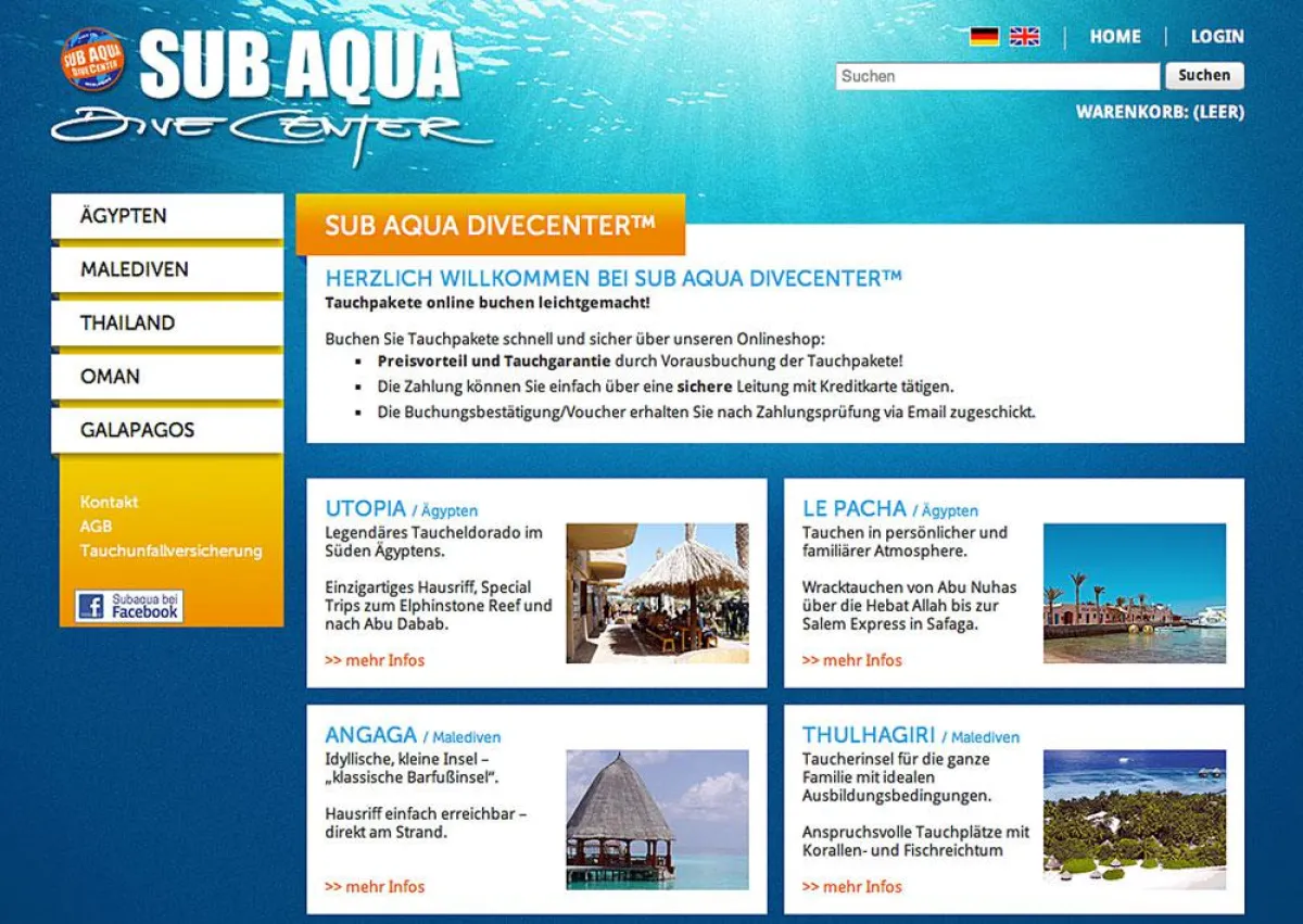 Der neue Webauftritt der Sub Aqua Divcecenter