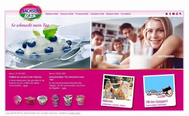 Das wird ja immer schöner: creativ clicks relauncht das Markenportal der Sachsenmilch AG Bild: Das wird ja immer schöner: creativ clicks relauncht das Markenportal der Sachsenmilch AG