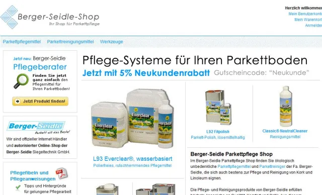 Bild: Exklusiv Shop für Parkettpeflegemittel von Berger-Seidle auf Basis von Magento