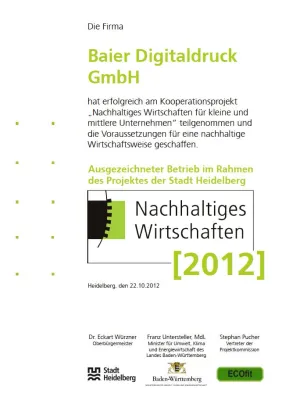Bild: Nachhaltig in die Zukunft - Baier Digitaldruck erneut ausgezeichnet