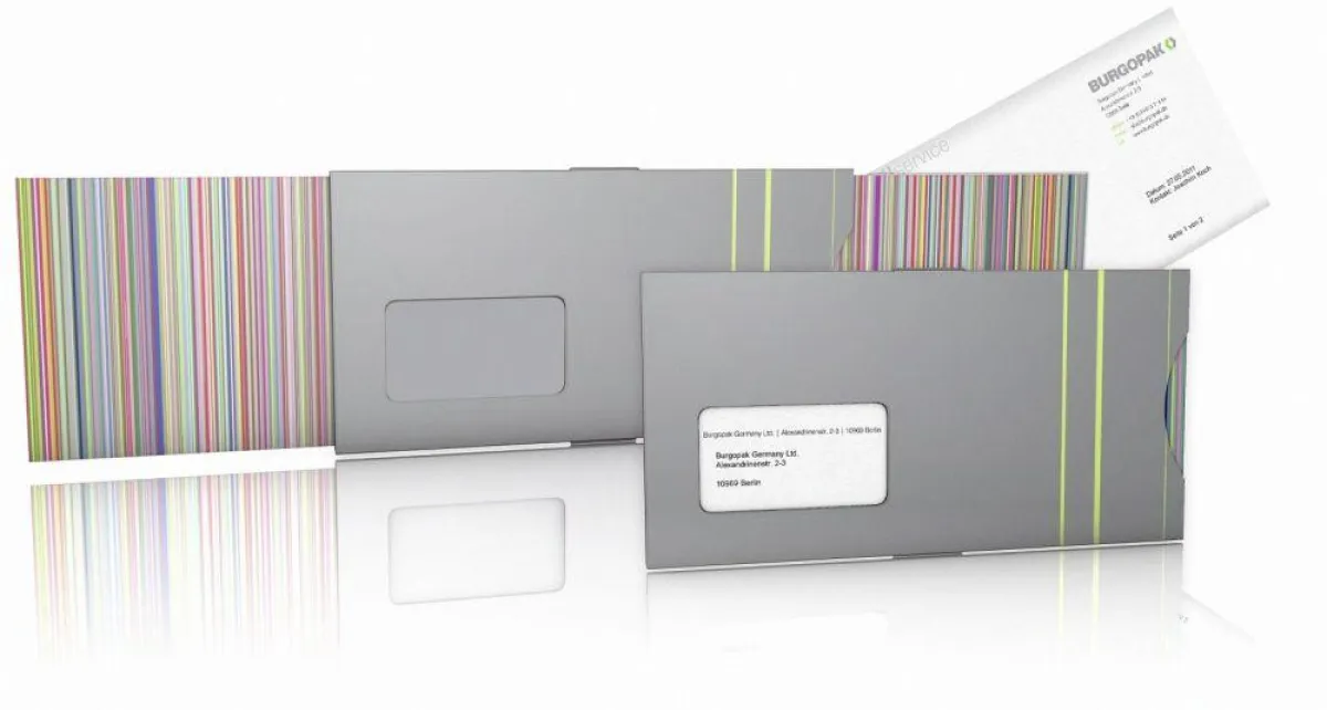 Zwei Mailer light (hinten geöffnet, vorn geschlossen) mit Beispielbedruckung