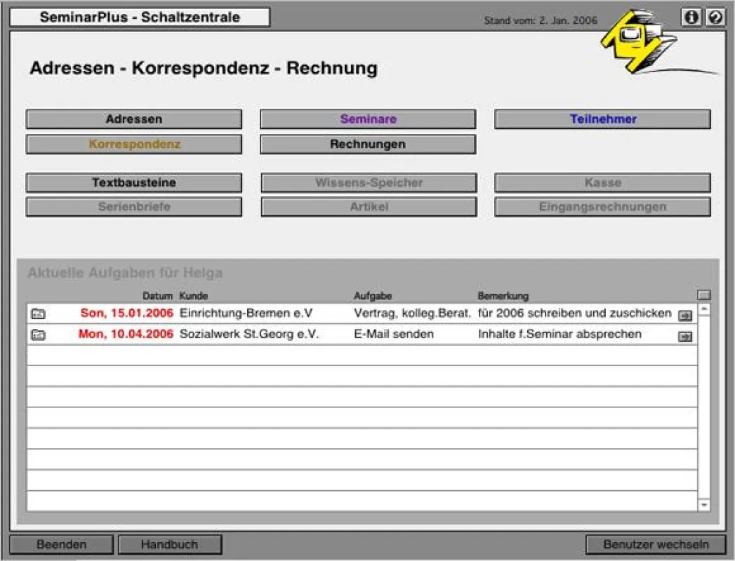 SeminarPlus-Startmaske mit den Modulen