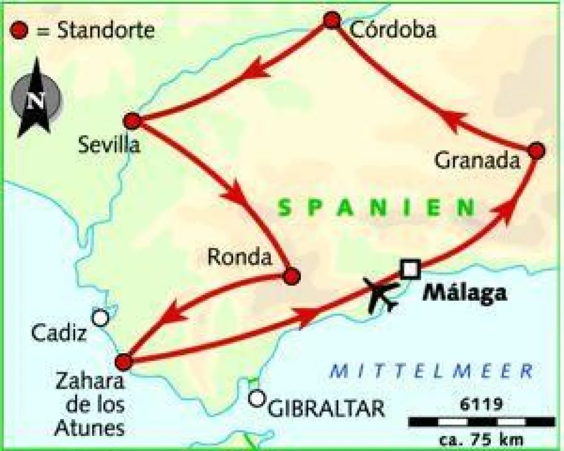 Karte Andalusien, Foto: Wikinger Reisen. Abdruck honorarfrei. Foto senden wir gern in hoher Auflösung zu, bitte per Mail bei der Pressestelle anfordern.
