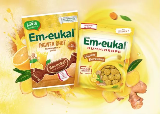 Bild: Em-eukal® Ingwer Shot und Em-eukal® Gummidrops Ingwer Kurkuma bieten extrascharfen Genuss