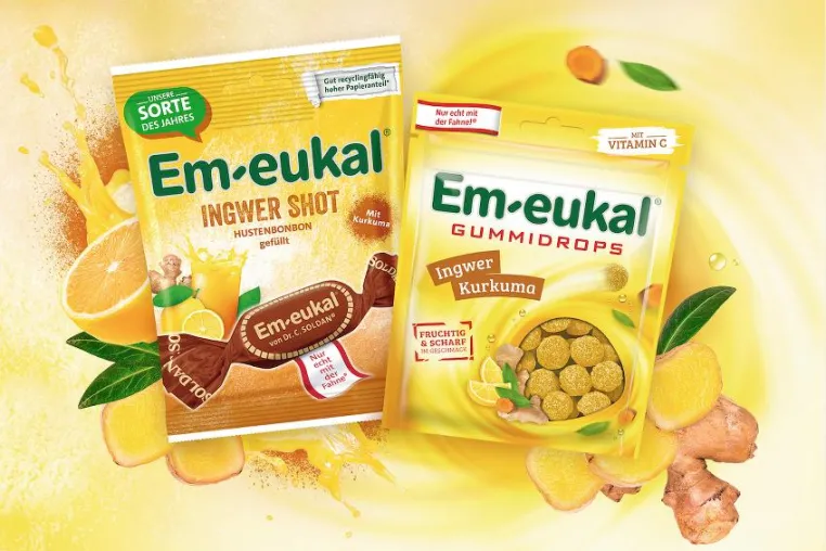 Bild: Em-eukal® Ingwer Shot und Em-eukal® Gummidrops Ingwer Kurkuma bieten extrascharfen Genuss