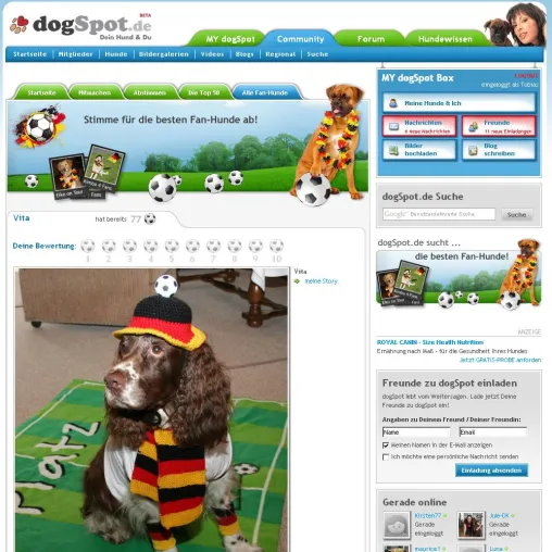 Bild: dogSpot.de, die Hunde-Community wählt die Fußball FanDog Mannschaft 2008