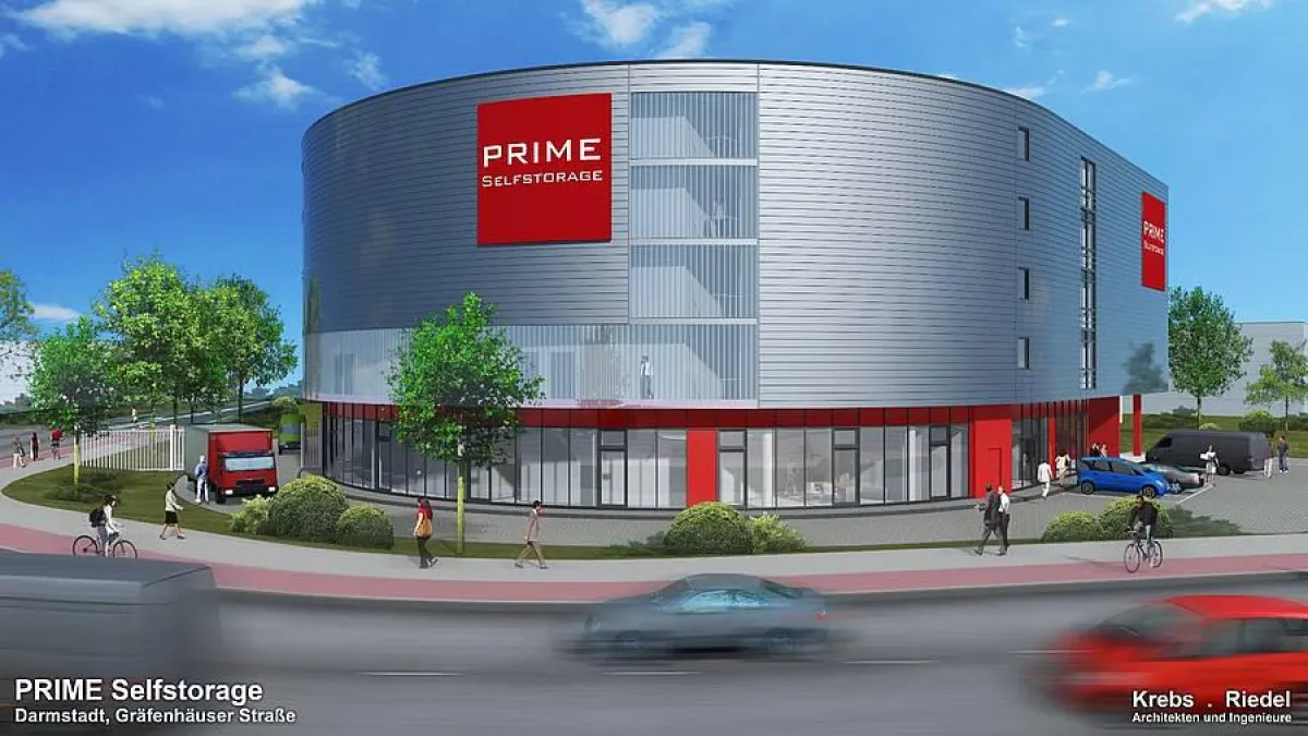 Eine der neuen PRIME Selfstorage-Anlagen (in Darnstadt, Modell)