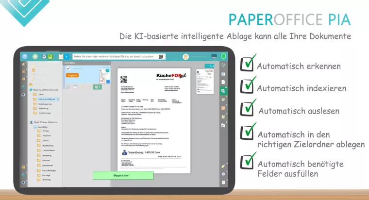Bild: PIA – die intelligente Dokumenten KI in PaperOffice DMS (Dokumentenmanagement System)