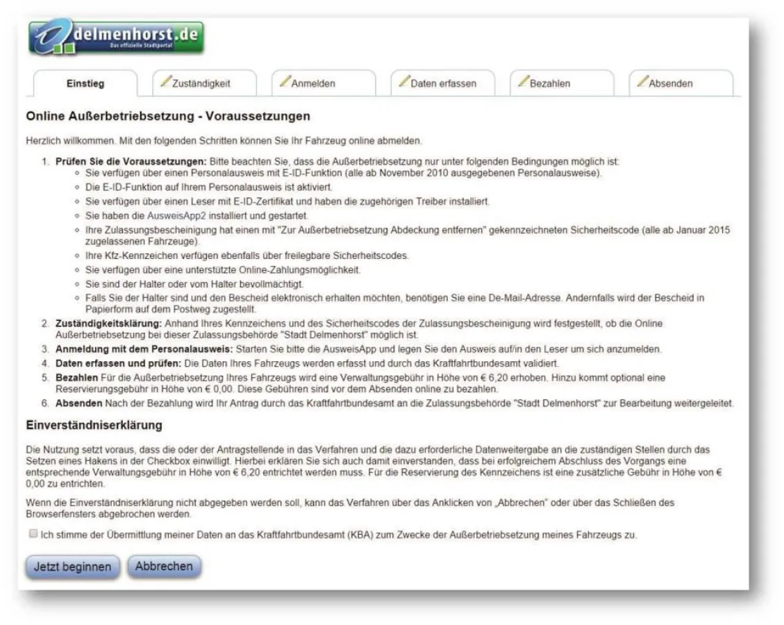 Kfz-Zulassungen und Abmeldung online
