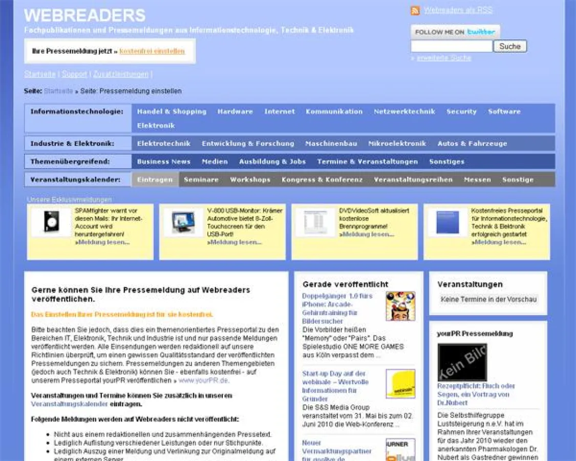Webreaders.de – Das kostenfreie Presseportal für IT, Technik, Elektronik & Industrie