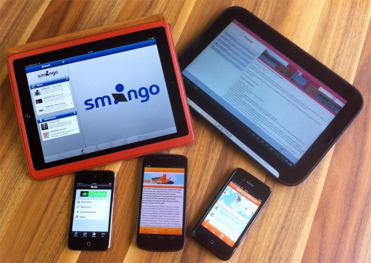 Verschiedene Apps und mobile Geräte mit SMINGO
