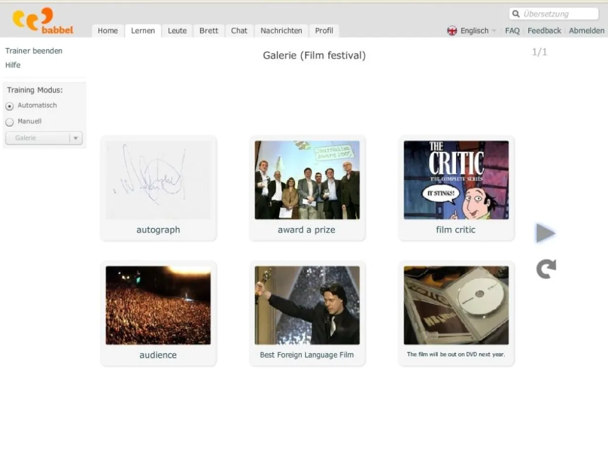 Babbel Online-Übung Filmfest für Berlinale und Oscar-Verleihung