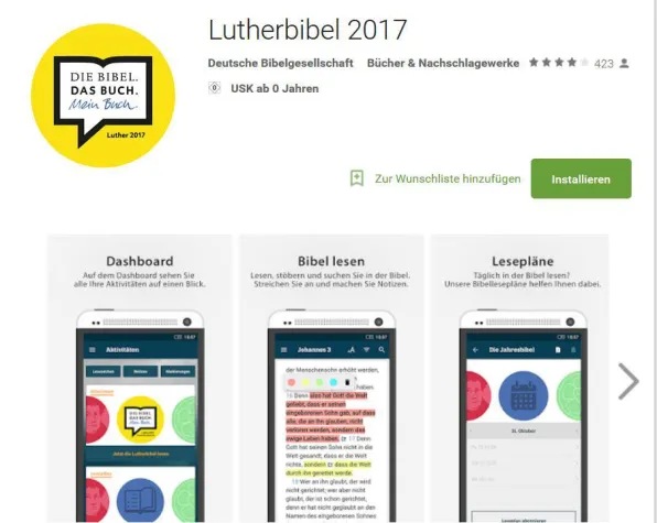 Lutherbibel-App 100.000-mal heruntergeladen Bild: Lutherbibel-App 100.000-mal heruntergeladen