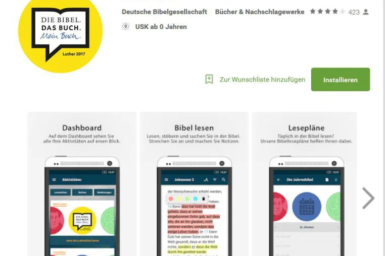 Lutherbibel-App 100.000-mal heruntergeladen Bild: Lutherbibel-App 100.000-mal heruntergeladen