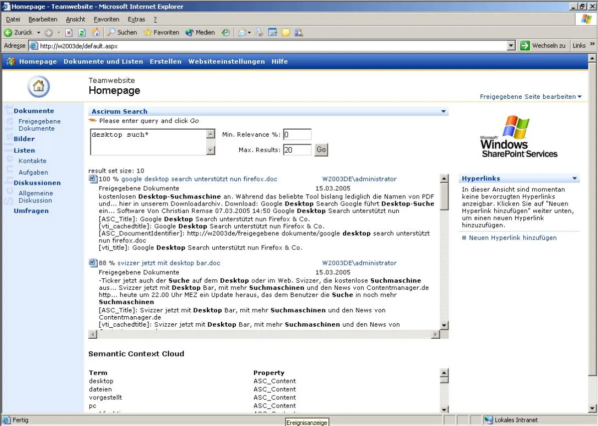 Das ASCIRUM Search Webpart lässt sich leicht in bestehende Anwendungen und Geschäftsprozesse einbinden.