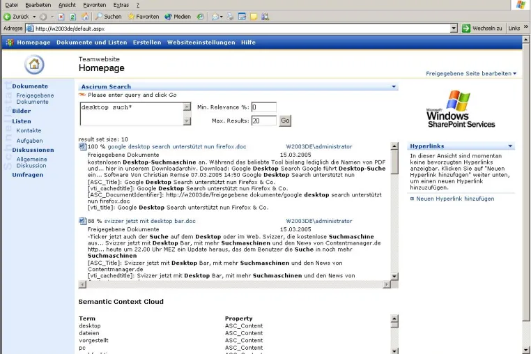 ASCIRUM präsentiert intelligente Suche für die SharePoint-Technologie Bild: ASCIRUM präsentiert intelligente Suche für die SharePoint-Technologie