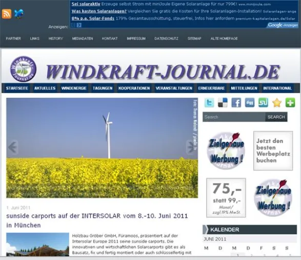Bild: Relaunch - Branchen-Treffpunkt Windkraft-Journal jetzt ganz frisch