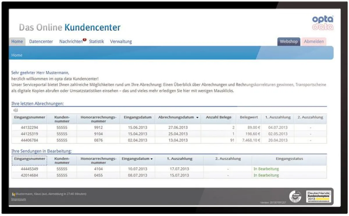 Liefert mehr Transparenz in der Abrechnung: das Online Kundencenter der opta data Gruppe