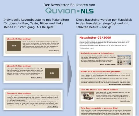 Bild: Der Newsletter-Baukasten der Quvion-Newsletter-Software für kinderleichtes E-Mail-Marketing