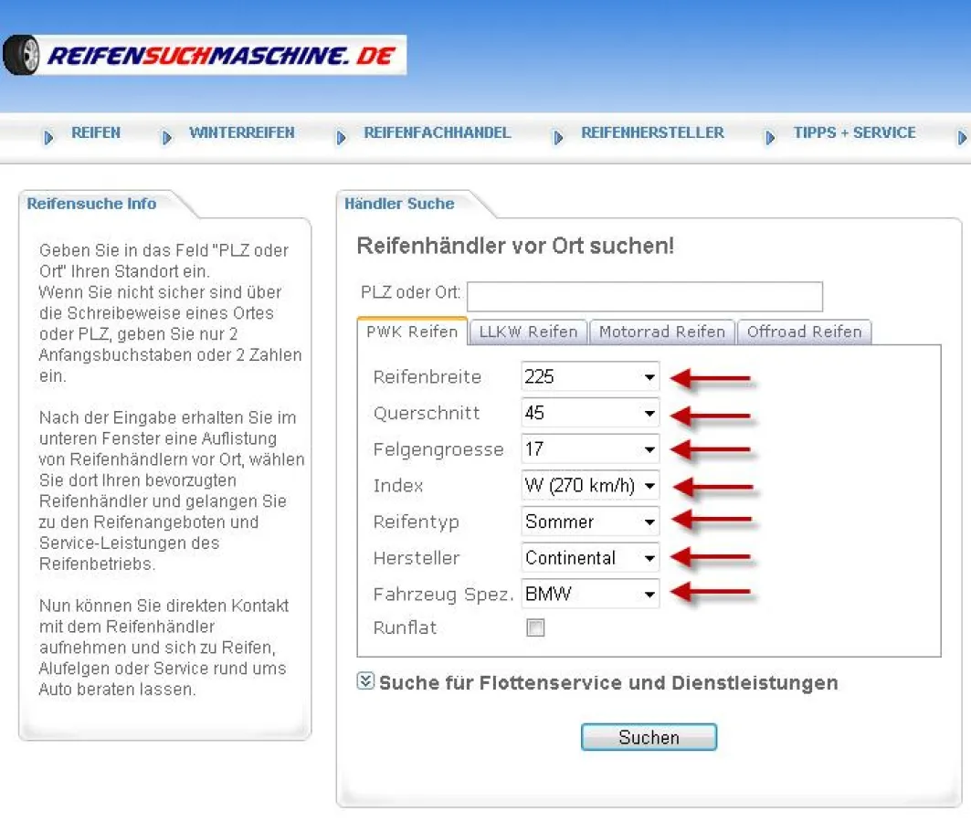 Mit Reifensuchmaschine ist die Reifensuche in Sekunden erledigt.