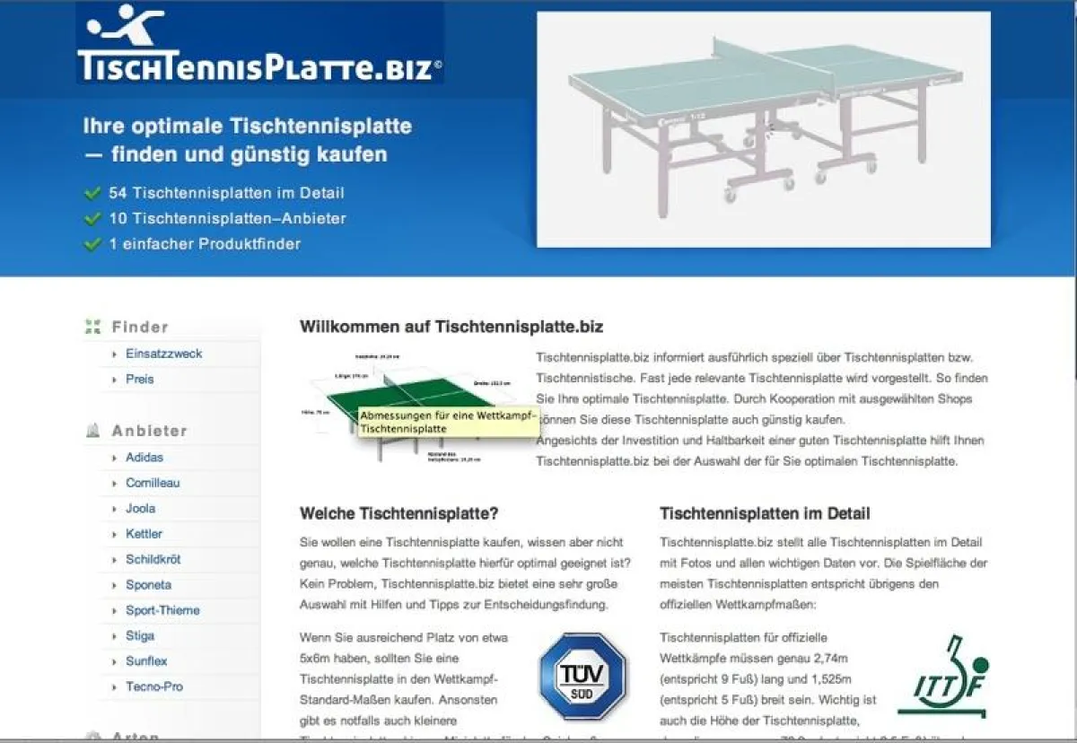 Tischtennisplatte.biz ist das neue Informations-Portal für Tischtennisplatten