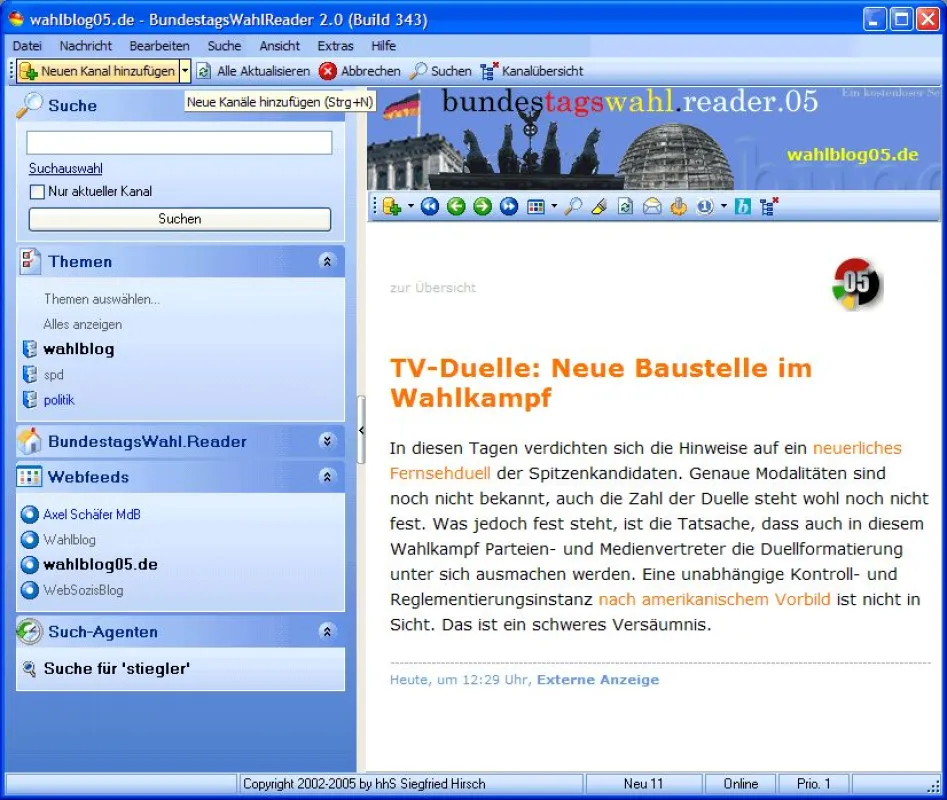 Bundestagswahl-Reader mit politischen Informationskanälen