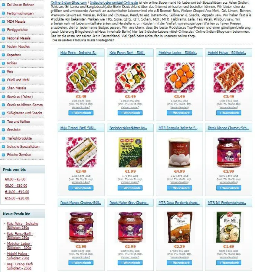 Indische-Lebensmittel-Online.de - ist ein Online Supermarkt für Lebensmittel-Spezialitäten aus Asien - Indien