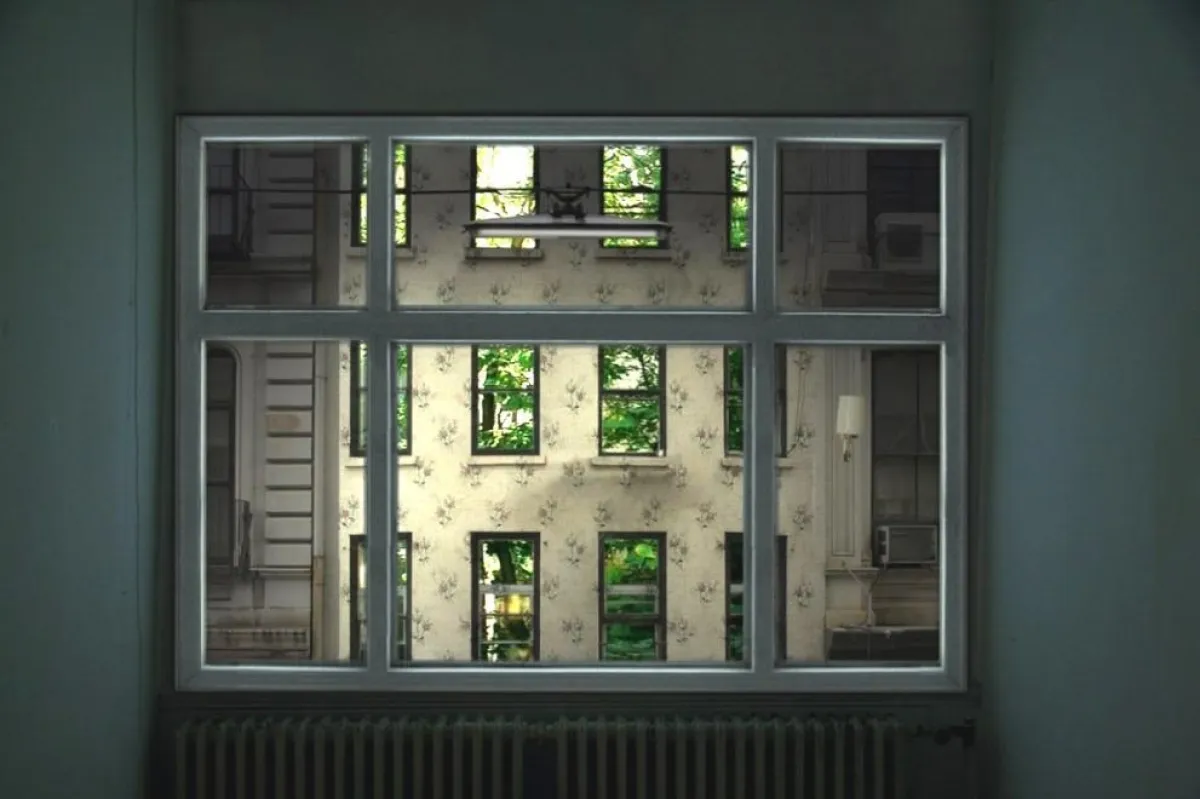 Julia Willms: Revision (2007). Audiovisuelle Rauminstallation, Projektionsrahmen, 5:48 min