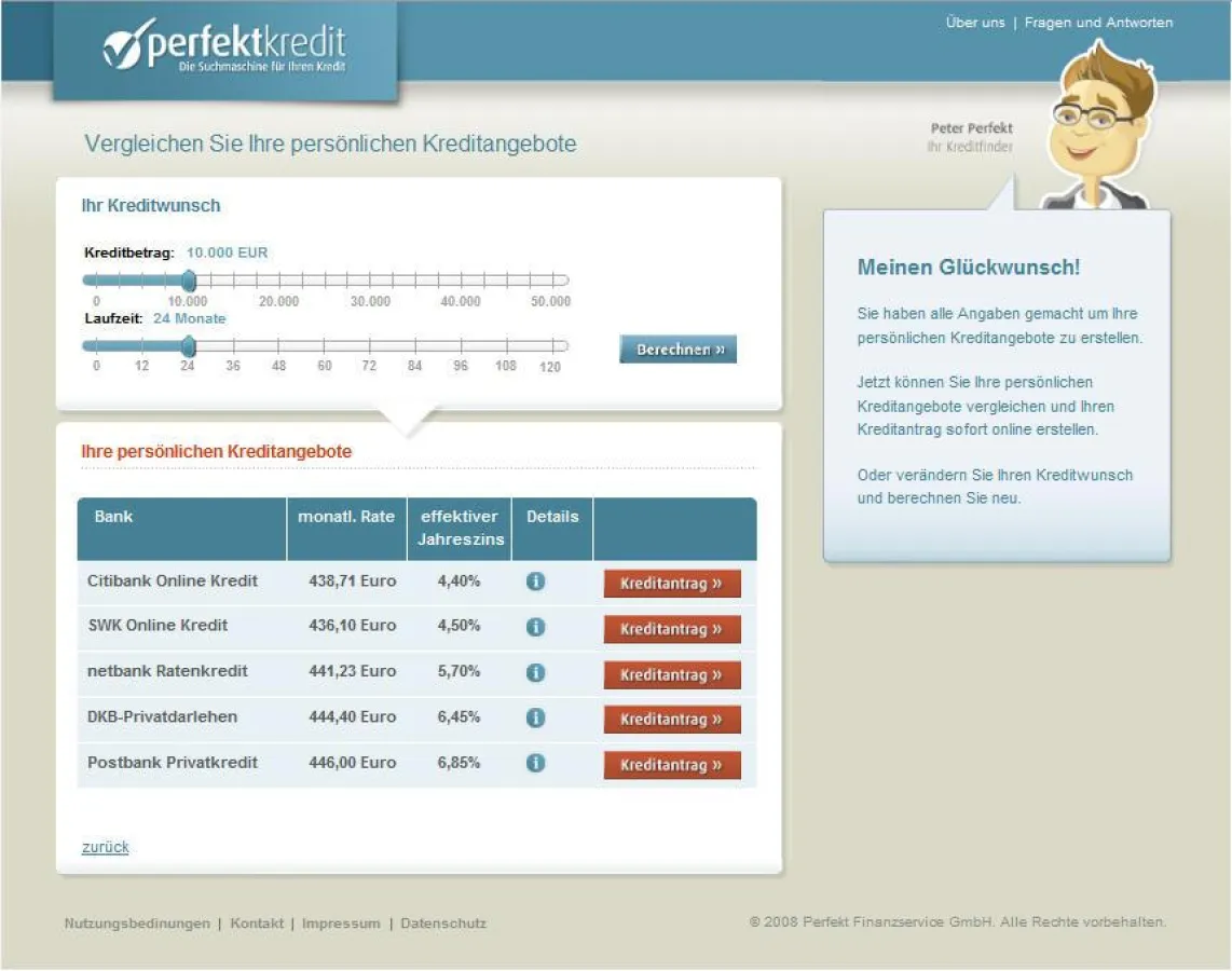 Screenshot: www.perfekt-kredit.de