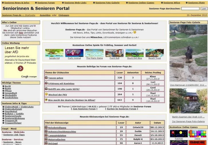 Bild: SeniorenPortal Senioren-Page.de nach Serverumzug wieder online
